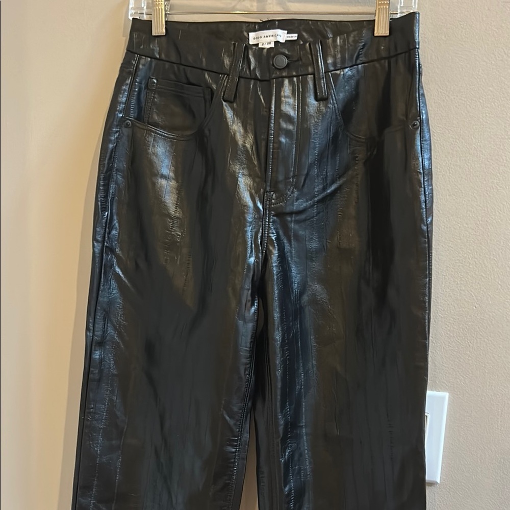 Good American Good Icon Black Eel Faux Leather Pants Size 26/2